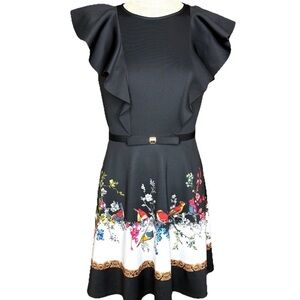 Ted Baker Black Opulent Fauna Shaelin Ruffle Dress